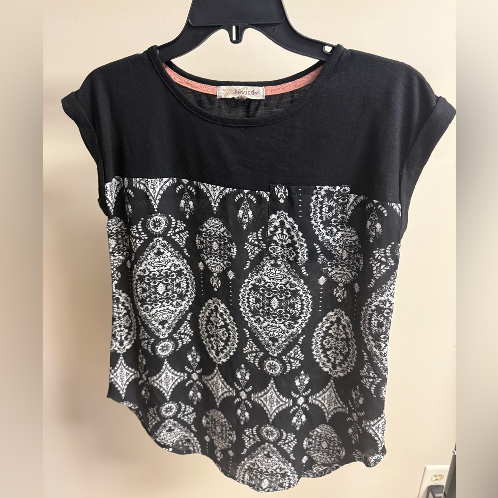 Rewind Black and White Patterned Blouse